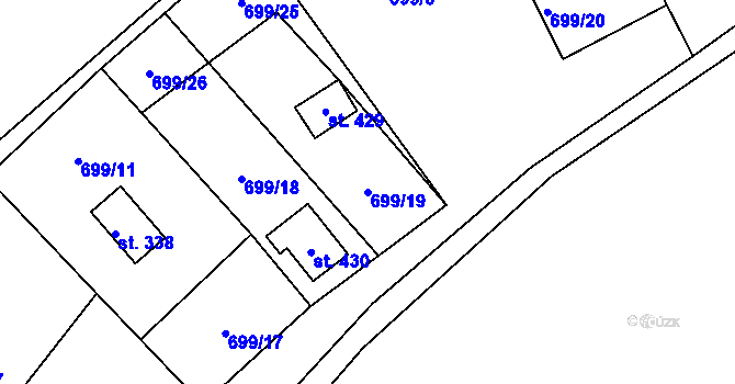 Parcela st. 699/19 v KÚ Řetová, Katastrální mapa