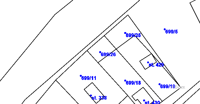 Parcela st. 699/26 v KÚ Řetová, Katastrální mapa