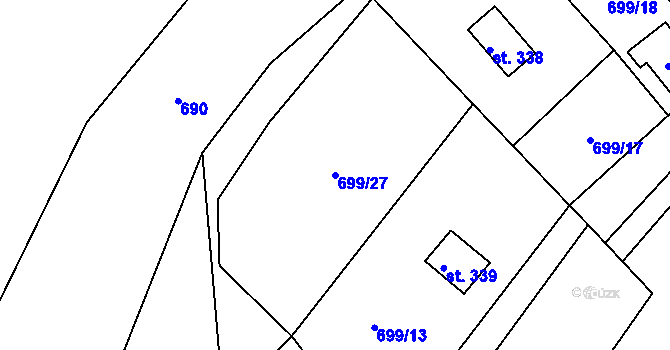 Parcela st. 699/27 v KÚ Řetová, Katastrální mapa