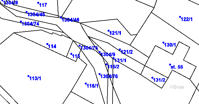 Parcela st. 1304/9 v KÚ Řetová, Katastrální mapa