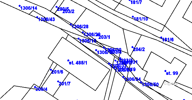 Parcela st. 1306/16 v KÚ Řetová, Katastrální mapa