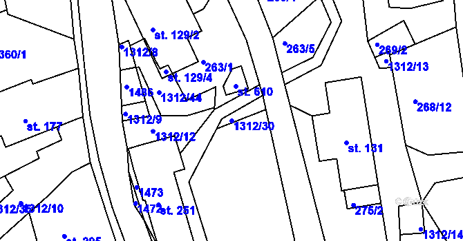 Parcela st. 1312/30 v KÚ Řetová, Katastrální mapa