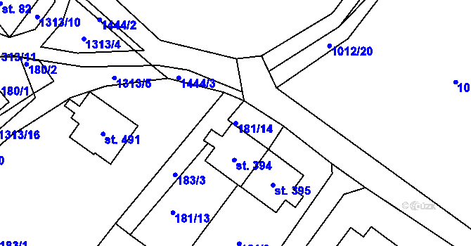 Parcela st. 181/14 v KÚ Řetová, Katastrální mapa