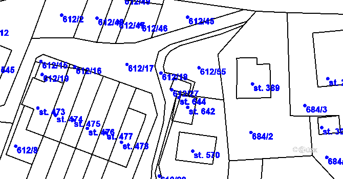 Parcela st. 612/27 v KÚ Řetová, Katastrální mapa