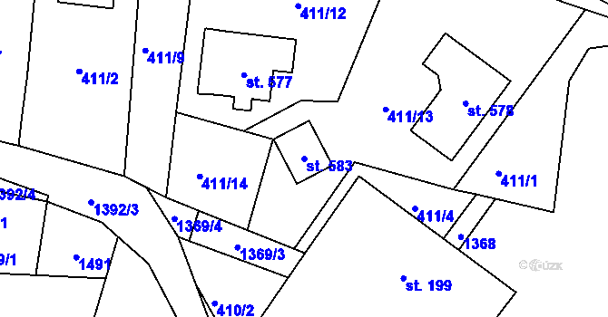 Parcela st. 583 v KÚ Řetová, Katastrální mapa