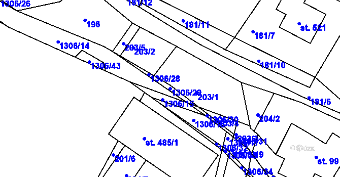 Parcela st. 1306/29 v KÚ Řetová, Katastrální mapa
