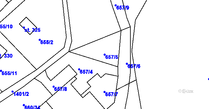 Parcela st. 657/5 v KÚ Řetová, Katastrální mapa