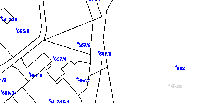 Parcela st. 657/6 v KÚ Řetová, Katastrální mapa