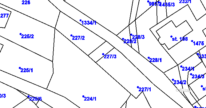 Parcela st. 227/3 v KÚ Řetová, Katastrální mapa
