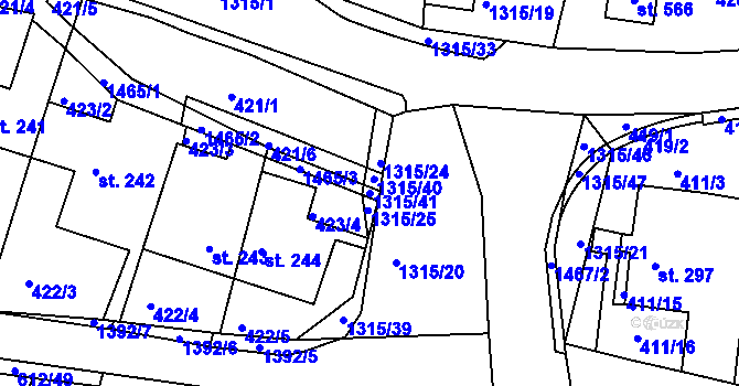 Parcela st. 1315/41 v KÚ Řetová, Katastrální mapa
