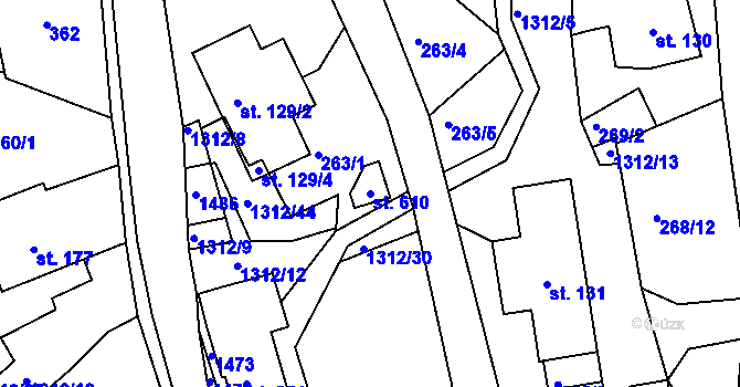 Parcela st. 610 v KÚ Řetová, Katastrální mapa