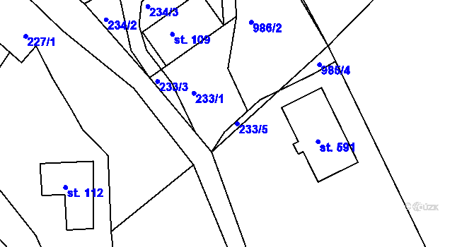 Parcela st. 233/5 v KÚ Řetová, Katastrální mapa