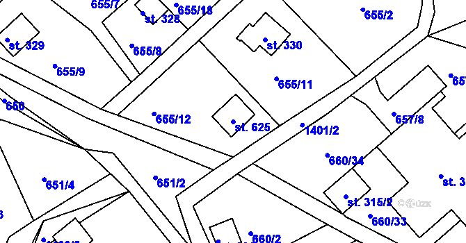 Parcela st. 625 v KÚ Řetová, Katastrální mapa