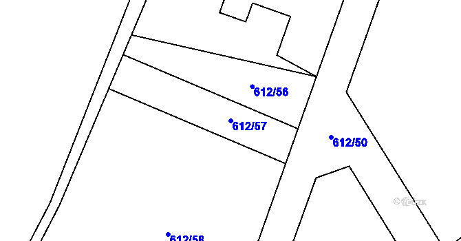 Parcela st. 612/57 v KÚ Řetová, Katastrální mapa