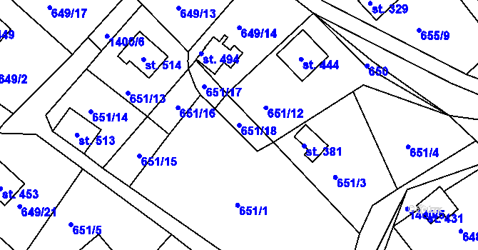 Parcela st. 651/18 v KÚ Řetová, Katastrální mapa