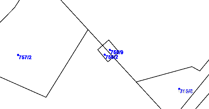 Parcela st. 756/2 v KÚ Řetová, Katastrální mapa