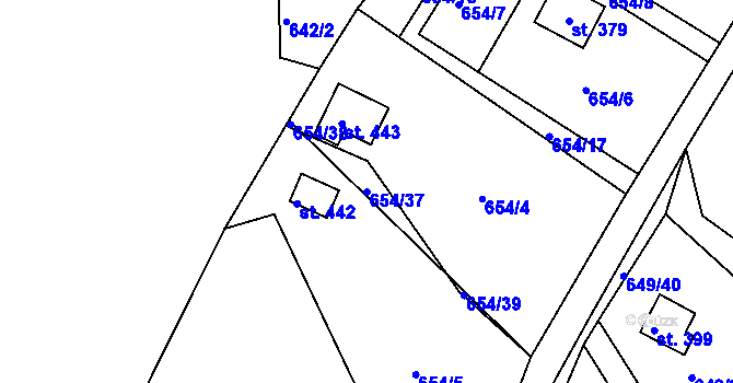 Parcela st. 654/37 v KÚ Řetová, Katastrální mapa