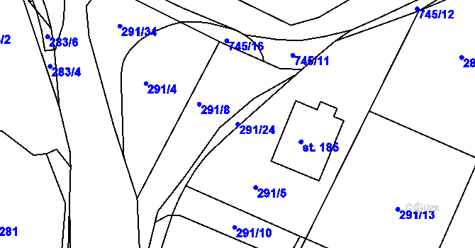 Parcela st. 291/24 v KÚ Řetůvka, Katastrální mapa
