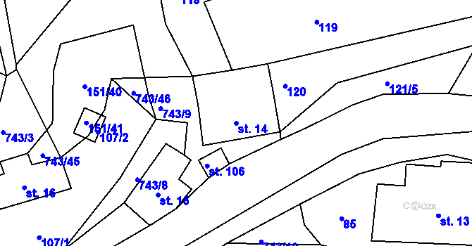 Parcela st. 14 v KÚ Řetůvka, Katastrální mapa