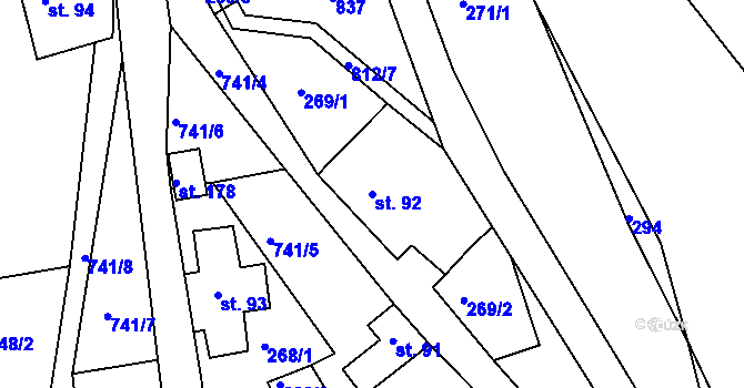 Parcela st. 92 v KÚ Řetůvka, Katastrální mapa