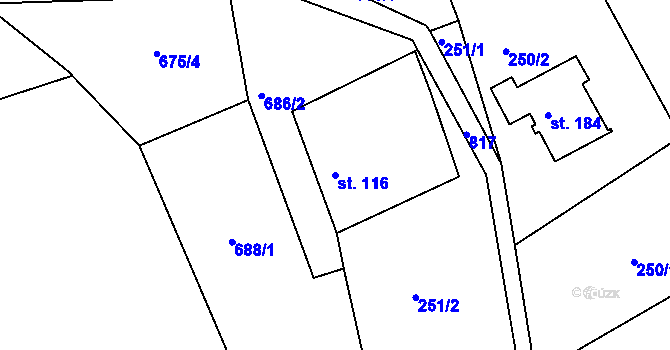 Parcela st. 116 v KÚ Řetůvka, Katastrální mapa