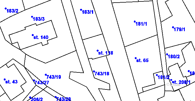 Parcela st. 118 v KÚ Řetůvka, Katastrální mapa