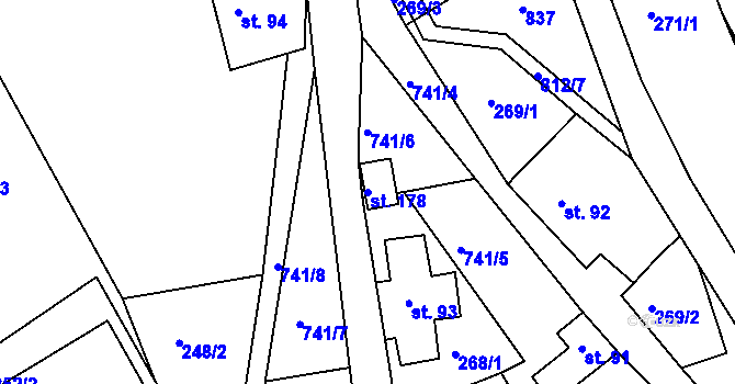 Parcela st. 178 v KÚ Řetůvka, Katastrální mapa