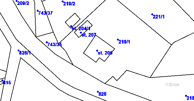 Parcela st. 206 v KÚ Řetůvka, Katastrální mapa