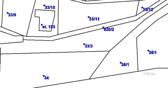 Parcela st. 33/3 v KÚ Řetůvka, Katastrální mapa