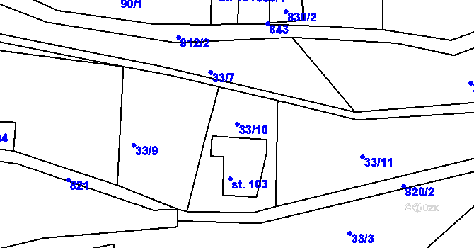 Parcela st. 33/10 v KÚ Řetůvka, Katastrální mapa