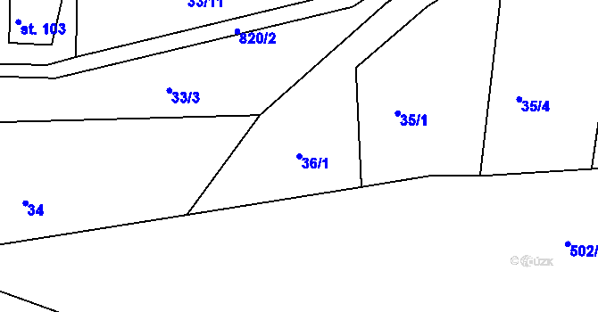 Parcela st. 36/1 v KÚ Řetůvka, Katastrální mapa