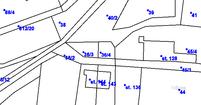 Parcela st. 36/4 v KÚ Řetůvka, Katastrální mapa