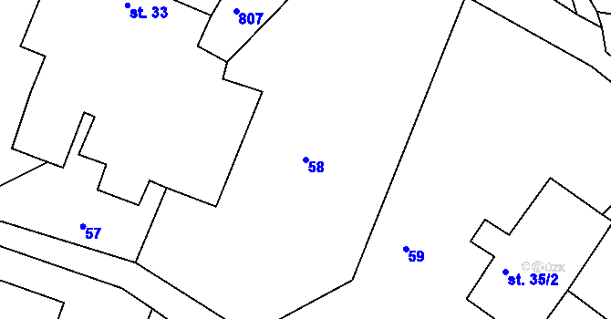 Parcela st. 58 v KÚ Řetůvka, Katastrální mapa