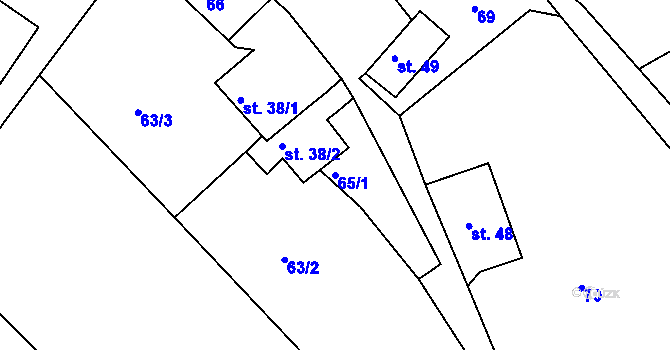 Parcela st. 65/1 v KÚ Řetůvka, Katastrální mapa