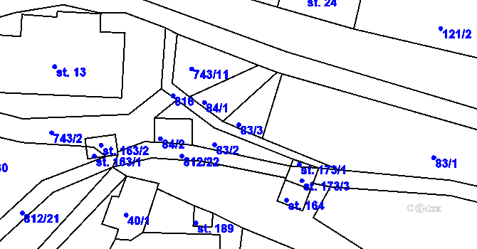 Parcela st. 83/3 v KÚ Řetůvka, Katastrální mapa