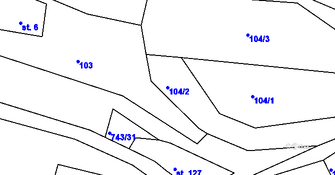 Parcela st. 104/2 v KÚ Řetůvka, Katastrální mapa