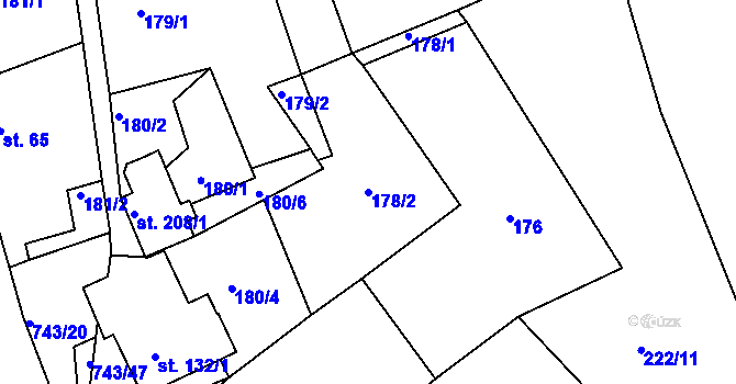 Parcela st. 178/2 v KÚ Řetůvka, Katastrální mapa