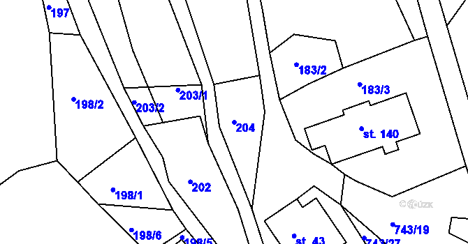 Parcela st. 204 v KÚ Řetůvka, Katastrální mapa