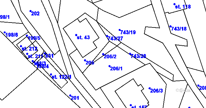 Parcela st. 206/2 v KÚ Řetůvka, Katastrální mapa