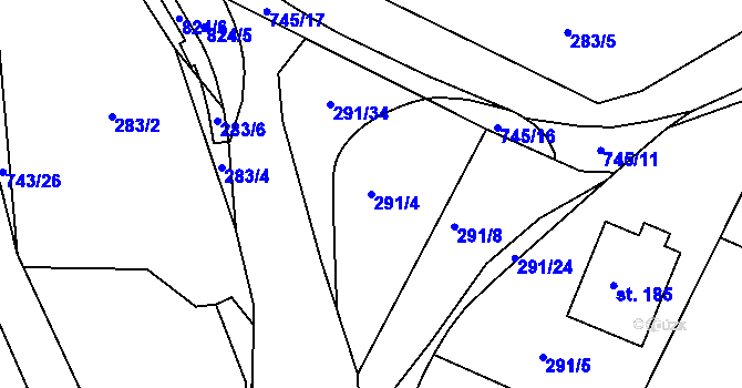Parcela st. 291/4 v KÚ Řetůvka, Katastrální mapa