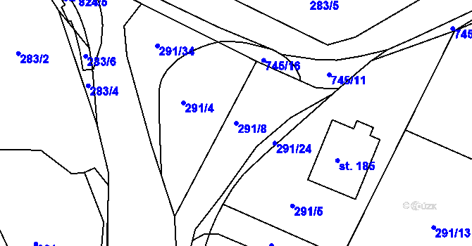 Parcela st. 291/8 v KÚ Řetůvka, Katastrální mapa