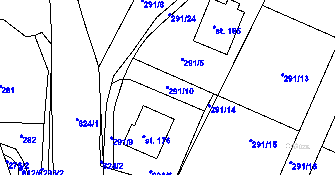 Parcela st. 291/10 v KÚ Řetůvka, Katastrální mapa