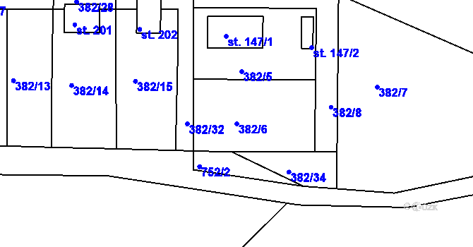 Parcela st. 382/6 v KÚ Řetůvka, Katastrální mapa