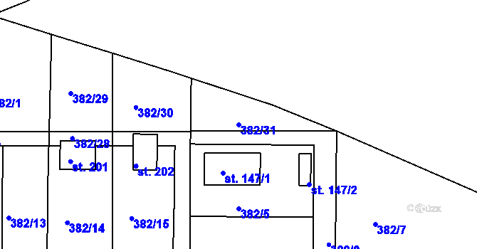Parcela st. 382/31 v KÚ Řetůvka, Katastrální mapa
