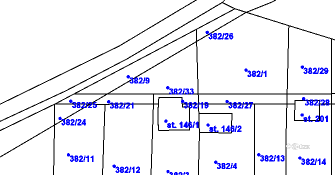 Parcela st. 382/33 v KÚ Řetůvka, Katastrální mapa