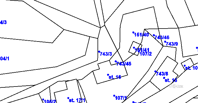 Parcela st. 743/3 v KÚ Řetůvka, Katastrální mapa