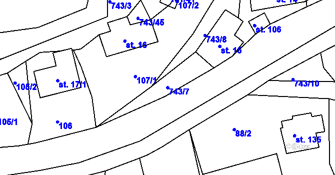 Parcela st. 743/7 v KÚ Řetůvka, Katastrální mapa