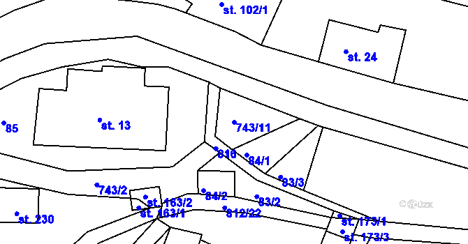 Parcela st. 743/11 v KÚ Řetůvka, Katastrální mapa