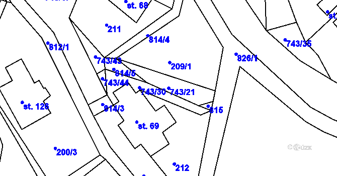 Parcela st. 743/21 v KÚ Řetůvka, Katastrální mapa