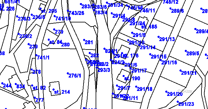 Parcela st. 824 v KÚ Řetůvka, Katastrální mapa